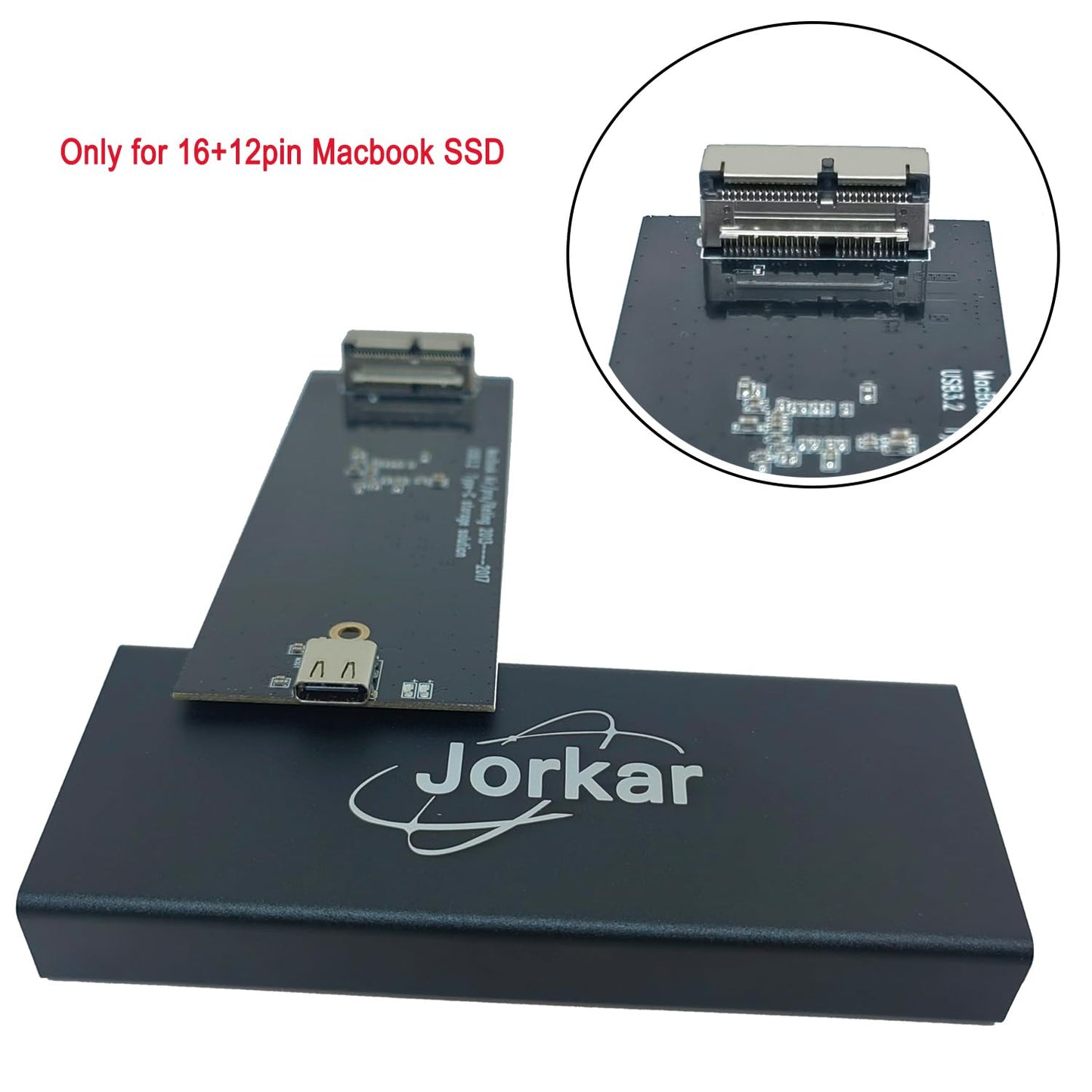 Jorkar External USB-C 3.2 SSD Enclosure for MacBook Air/Pro 12+16 PIN SSDs, Hard Drive Reader for A1466 A1465 A1502 A1398 SSDs mid 2013-2017, Portable