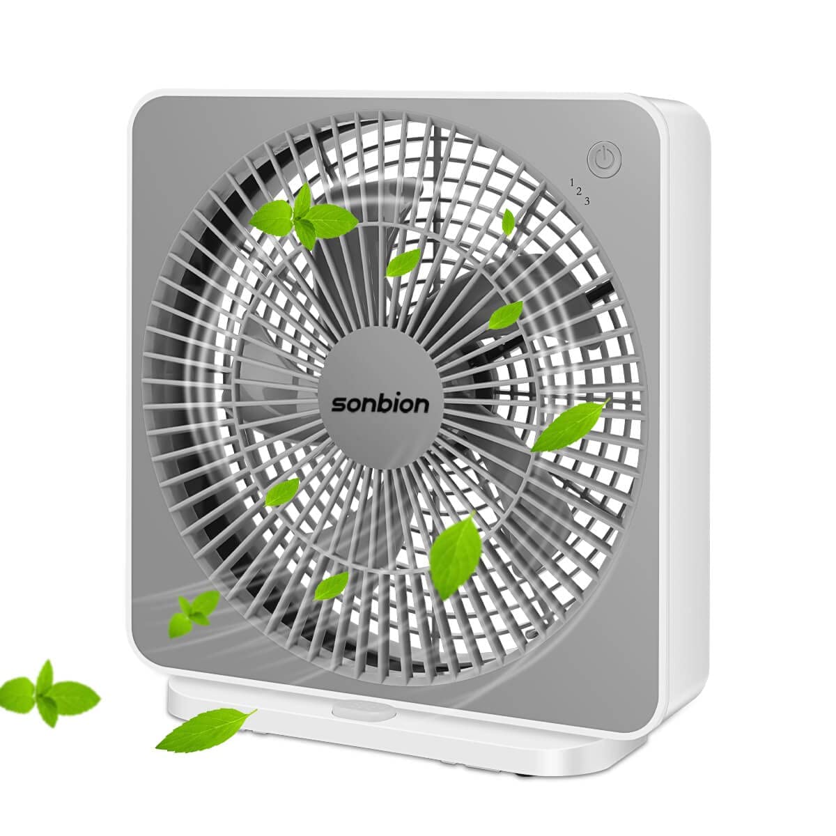 SONBION Small Box Fan, 10 inch Window Fan with 3 Speeds Strong Airflow, DC Adapter Square Table Fan for Office Bedroom Living Room Apartment, Quiet
