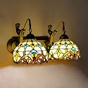 YIYIBYUS Tiffany Style Wall Sconce Stained Glass Shade Wall Lamp Indoor Lighting Fixture,Stained Glass Vintage Antique Light for Bedroom Living Room