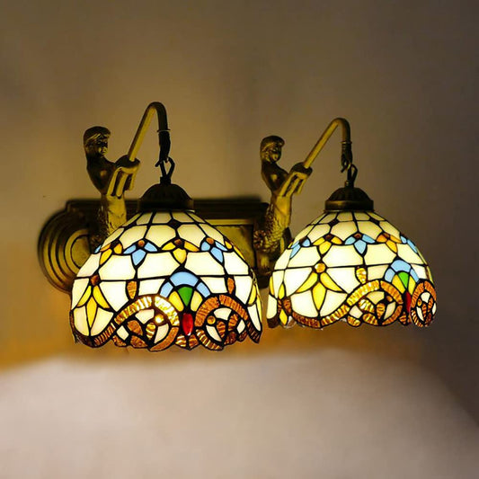 YIYIBYUS Tiffany Style Wall Sconce Stained Glass Shade Wall Lamp Indoor Lighting Fixture,Stained Glass Vintage Antique Light for Bedroom Living Room
