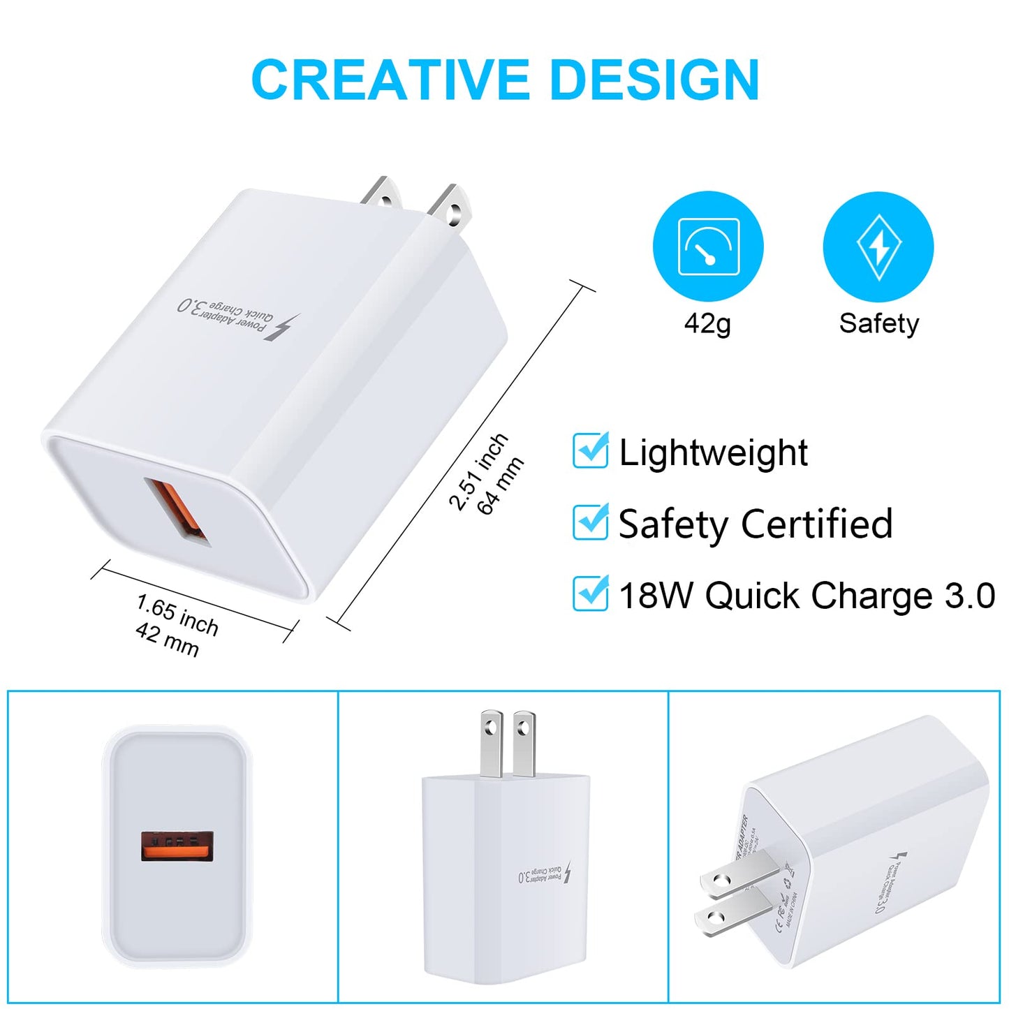 Quick Charge 3.0 Fast Charger Block for Samsung Galaxy S26 Ultra S25 FE S24 S23 S22 S21 S20 A17 A16 A15 A14 5G A36 A35 A56 A55 A54 A10e A11 A21 A51