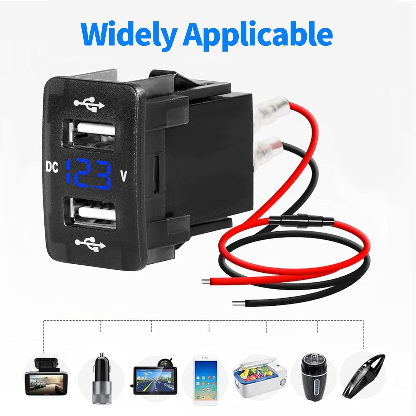 Levigo Car Charger USB 5V 4.2A Fast Charging Honda Car Power Socket with 2 Ports Switch Hole LED Voltage Meter Display Suitable for 12/24V Cars (36 *