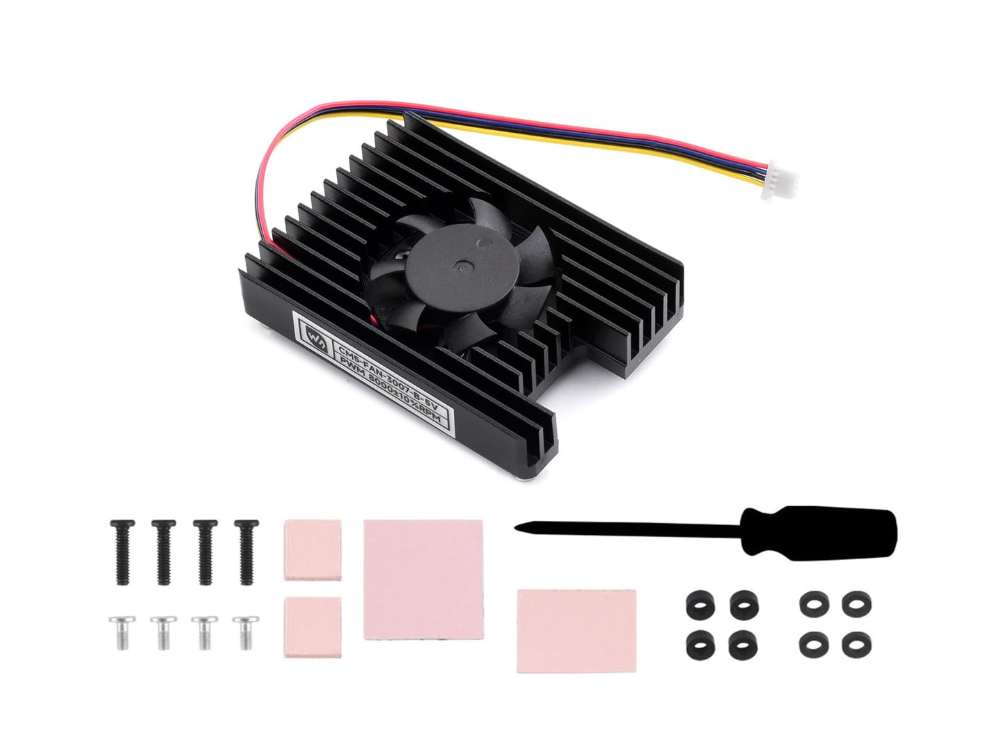 waveshare Cooling Fan for Raspberry Pi Compute Module 5, CM5 Heatsink All-in-one Cooler Cooling Fan with Thermal Tapes, 8000±10% RPM, PWM Speed