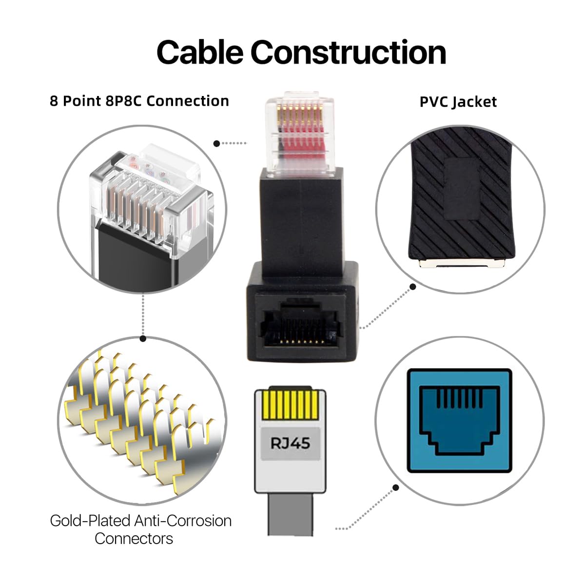 cablecc Up Angled 90 Degree 8P8C FTP STP UTP Cat 5e Male to Female LAN Ethernet Network Extension Adapter