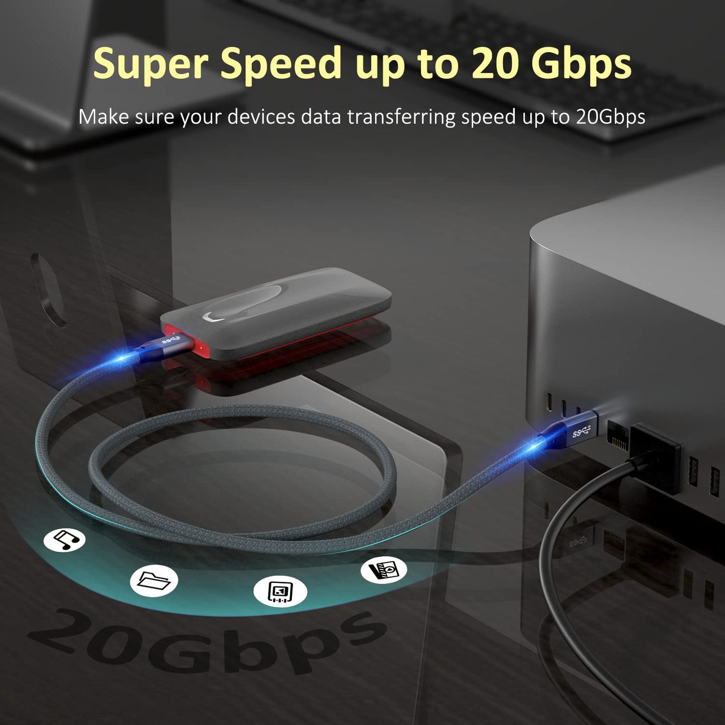 QCEs USB C to USB C Cable 10Ft, USBC 3.2 Gen 2 Cable 4K Video 100W PD Charging Cable, 20Gbps Data for USB4/Thunderbolt 3/4 Compatible with MacBook