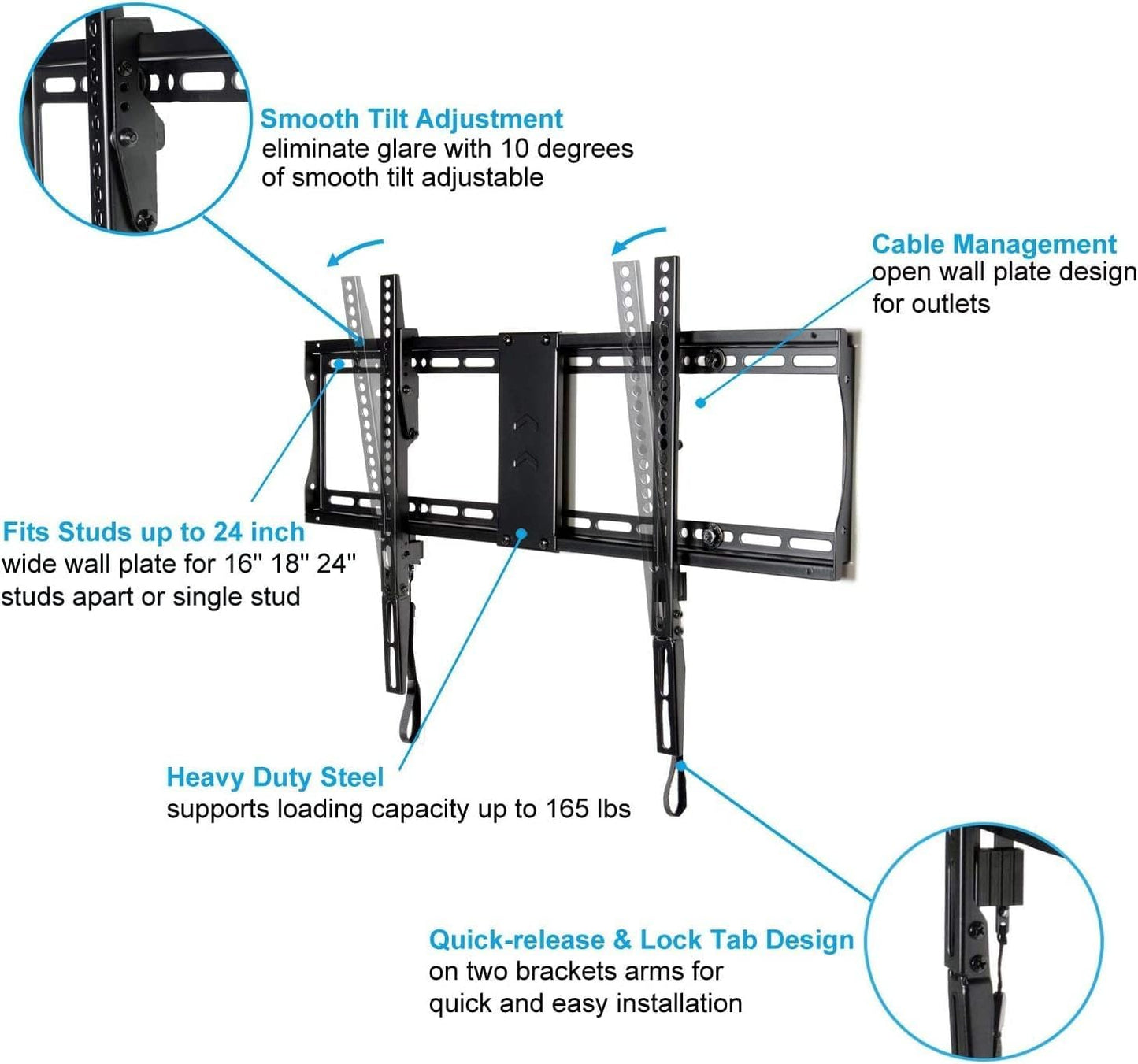 VideoSecu Tilt TV Wall Mount for Most 32"-75" Sony, Vizio, LG, Sharp, Panasonic LCD LED Plasma 3D HDTV Flat Panel Screen 4K TV Bracket, with HDMI