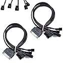 2Pack 15-Pin Male SATA to 5 Fan 12V Sleeved Power Adapter Cable SATA to 3 Pin / 4 Pin PMW PC Case Fan Power Adapter Cable,Computer Cooler Cooling Fan