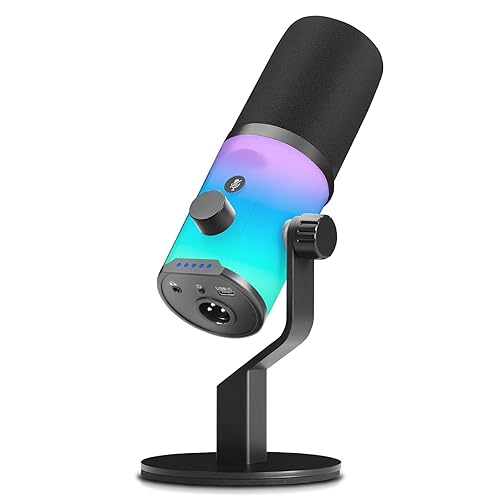 Kanganimbus XLR/USB Dynamic Microphone, Dynamic Pc Microphone for Live Streaming and Podcasting, Featuring RGB Lighting, Mute Function, Noise