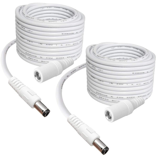 2-Pack 13ft DC Power Extension Cable,5.5mm x 2.1mm Extension Cord,12v Extension Cord for Security Camera CCTV IP,Router,LED Strip,5V 9V 24V 12 Volt