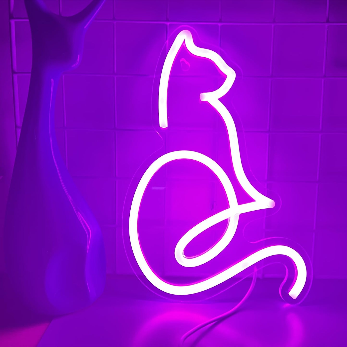 Pink Cat Neon Sign for Wall Decor - 10.6" x 7" Cute Animal LED Neon Lights, USB Powered Aesthetic Room Decor, Neon Lamp for Bedroom, Nursery, Dorm