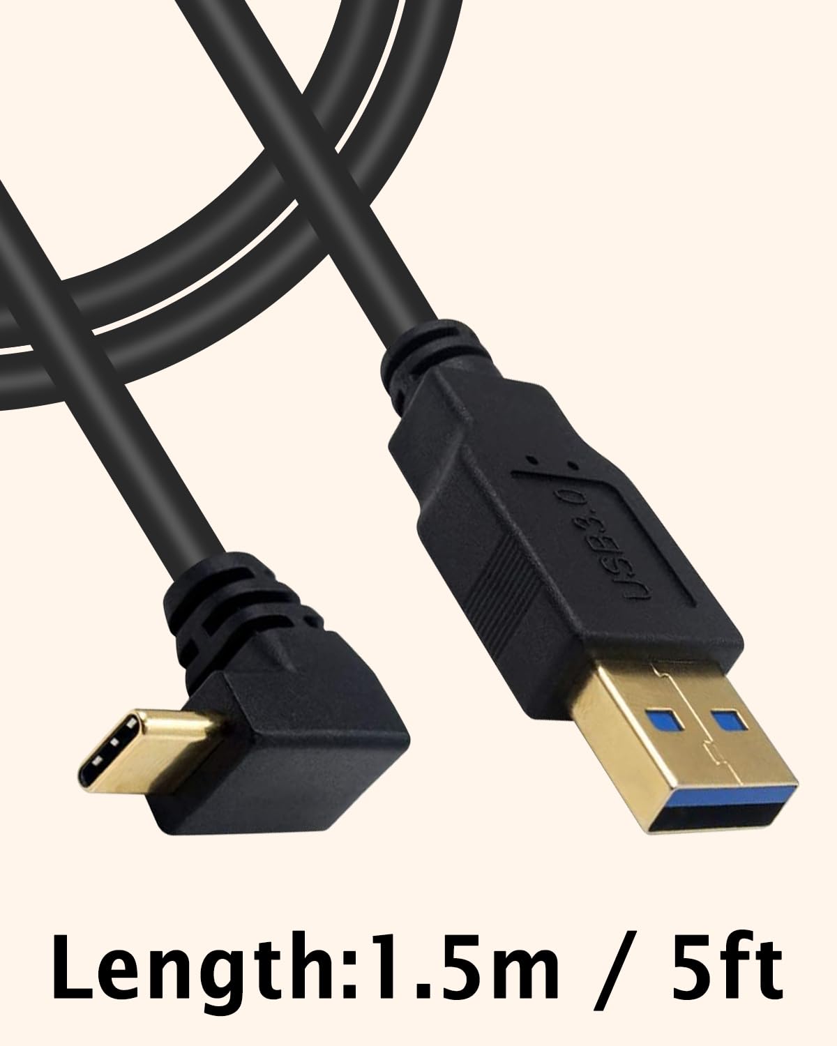 Dafensoy 5Ft 90 Degree USB Type C Cable, USB A 3.0 to USB C 3.1 Up & Down Angle Charging Cable Suitable for Mobile Phones, Tablets, Laptops, USB