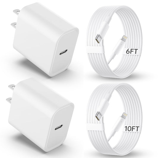 iPhone Charger Fast Charging?MFi Certified? 2Pack 20W PD USB C Wall Charger 6&10FT Cable Fasting Charging Adapter Compatible with iPhone 14Pro/13