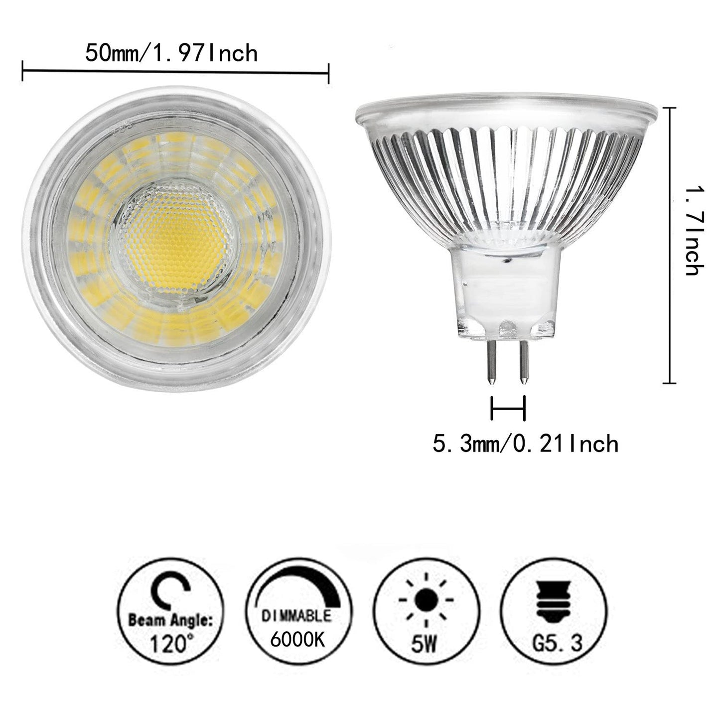 CTKcom 5W MR16 COB LED Bulbs(4 Pack)- LED Bulb Spotlight Cob AC/DC 12V 50W Halogen Light Equivalent 6000K Daylight White Ultra Bright LED Spot Light