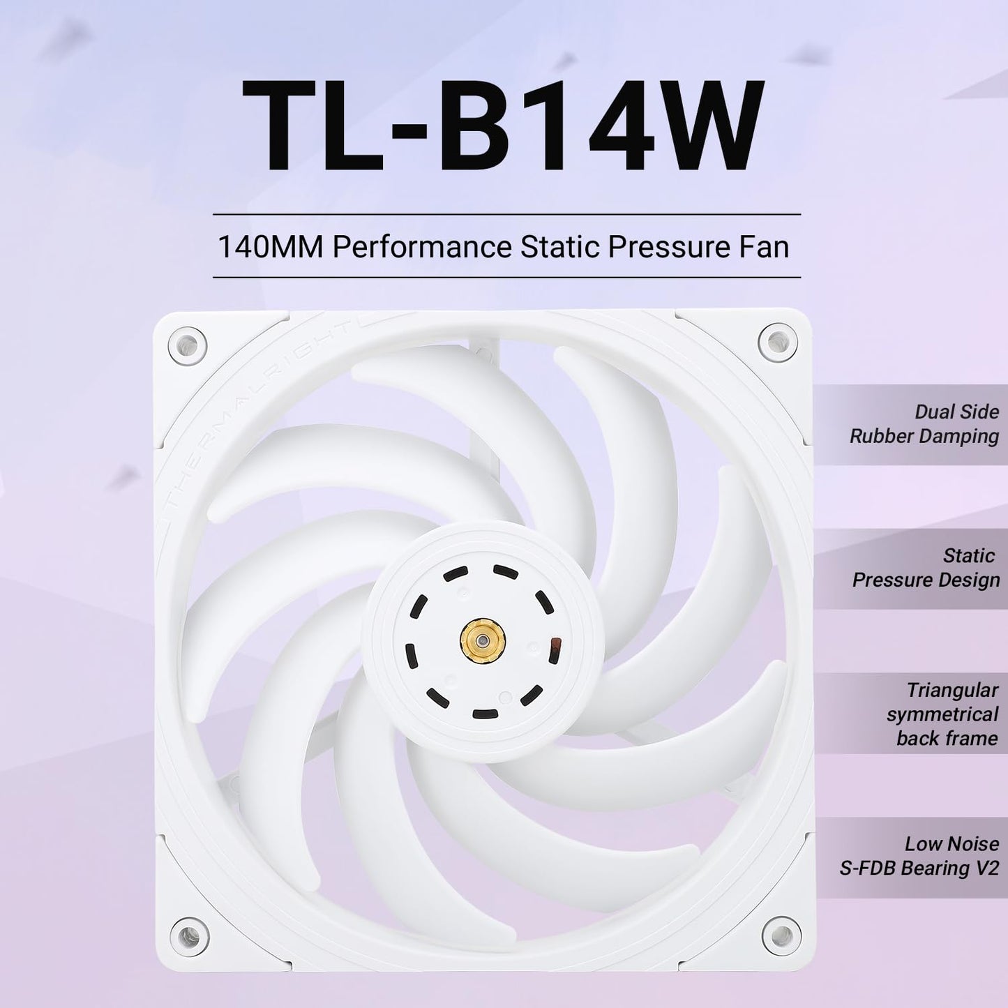 Thermalright TL-B14W 140mm CPU Cooler Fan, Computer White Case Cooling, PWM Control, Static-Pressure Performance Fan,Glue Balancing Technology(Red mud