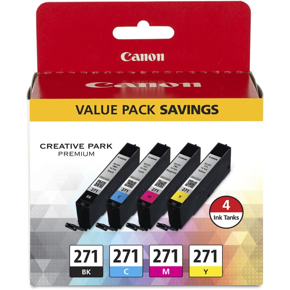 Canon PGI-270 Pigment Black Ink Tank + Canon CLI-271 CMYK Ink Tank 4-Pack