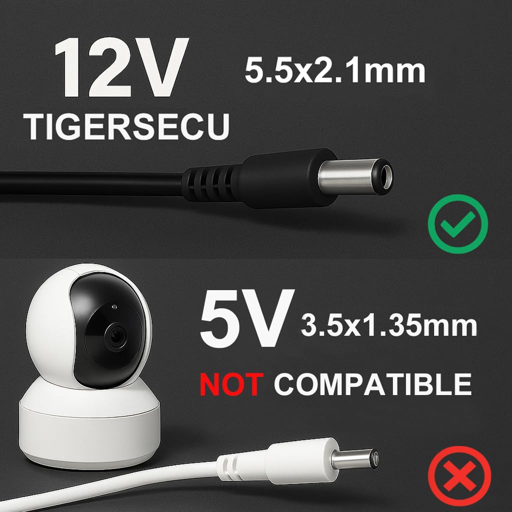 TIGERSECU Security Camera Power Adapter with 9-Way Power Splitter, 12V 5A 100V-240V 2.1x5.5mm Power Supply, Compatible with Lorex, Samsung, Q-See