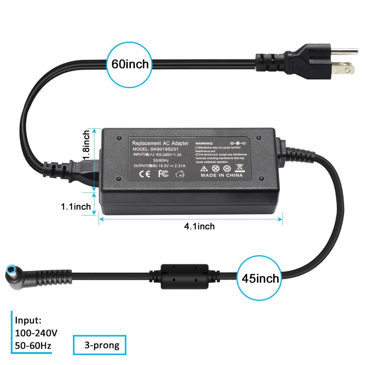 Zosam 45W 19.5V 2.31A AC Adapter Compatible with HP Pavilion X360 11 13 15, Stream 13 11 14; Envy X360 13 15, Elitebook 830 840 850 G3 G4 G5 G6, Zbook