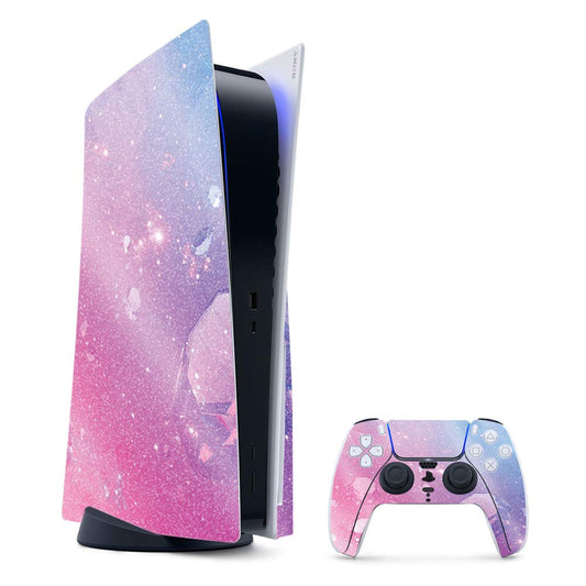 MightySkins Glossy Glitter Gaming Skin for PS5 / PlayStation 5 Bundle - Pink Diamond | Durable High-Gloss Glitter Finish | Easy to Apply and Change
