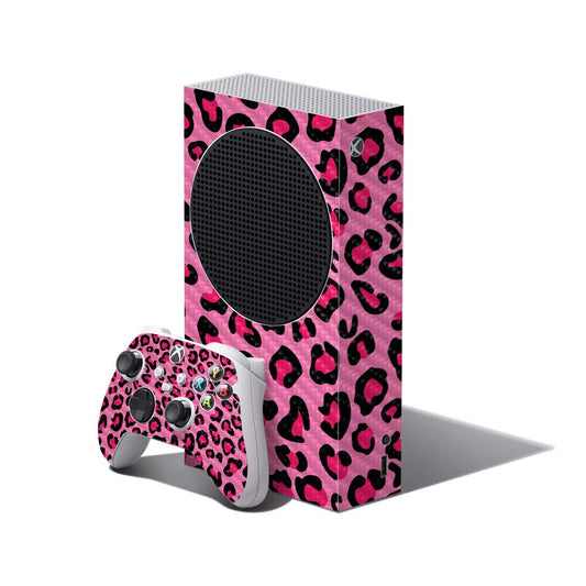MightySkins Carbon Fiber Skin Compatible with Xbox Series S Bundle - Pink Leopard | Protective, Durable Textured Carbon Fiber Finish | Easy to Apply