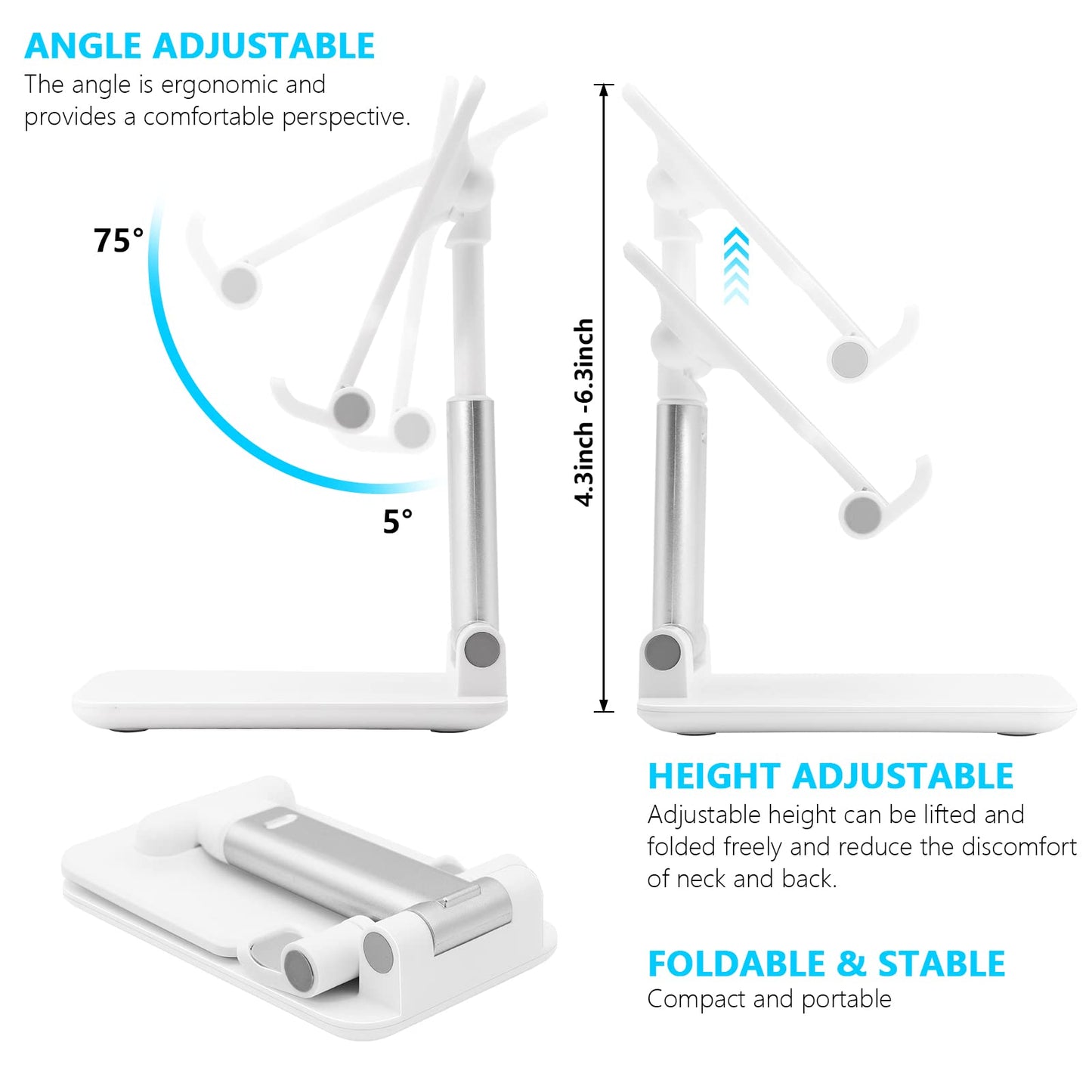 szwilnis Cell Phone Stand, Folding Desktop Phone Stand, Angle Height Adjustable Mobile Phone Holder for Desk, Office, Tablet Stand Compatible with All