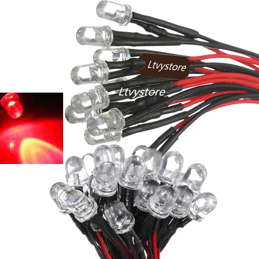 Ltvystore 30Pcs 3MM 12V Red LED Pre Wired Prewired 7.87 Inch Lamp Light Bulb Prewired Emitting Diode + 30Pcs Black 3MM LED Plastic Clip Holder Display