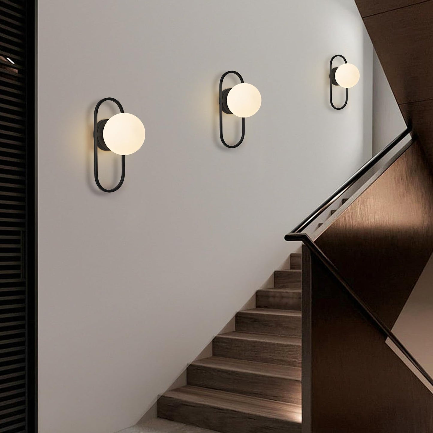 SeeU Vintage Black Wall Sconces Set of Two Globe Wall Lamp with Milky Glass Shades Modern Wall Light Fixtures for Living Room, Bedroom, Stairs