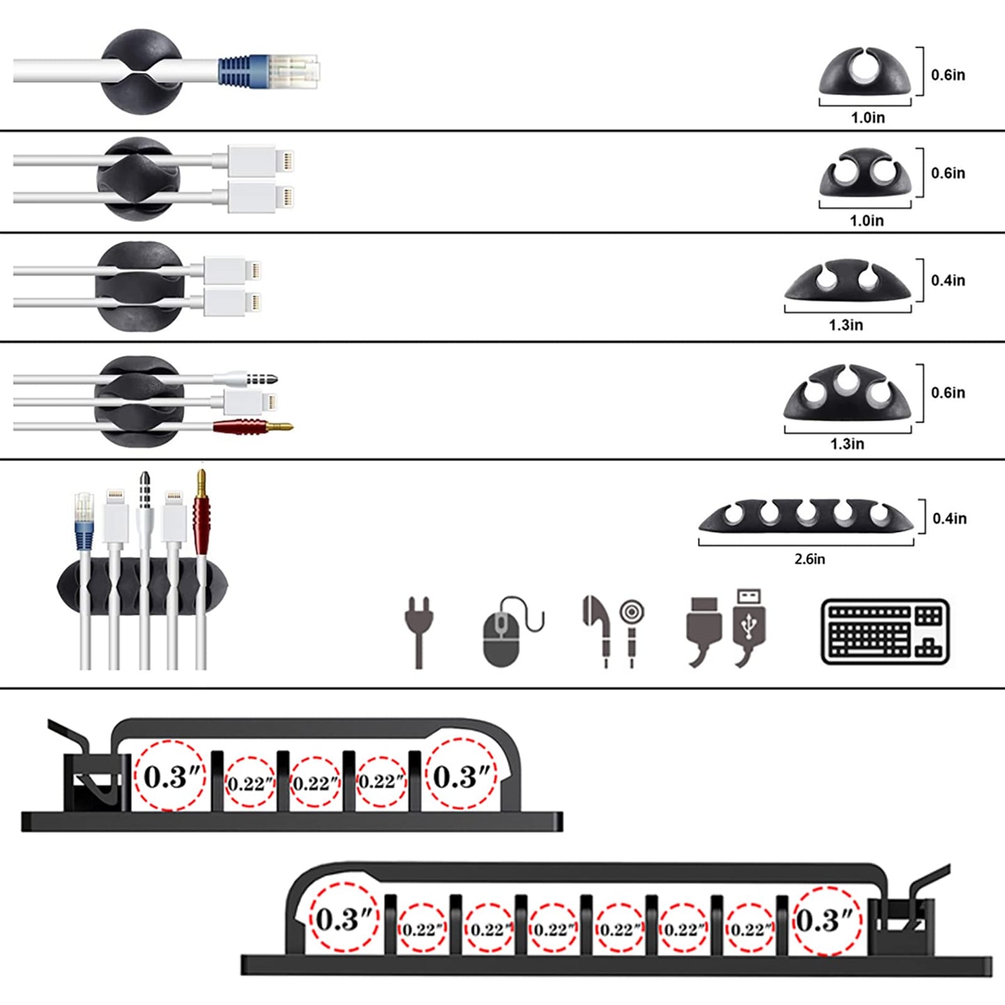 N NOROCME 192 PCS Cable Management Kit 4 Wire Organizer Sleeve,11 Cable Holder,35Cord Clips 10+2 Roll Cable Organizer Straps and 100 Fastening Cable