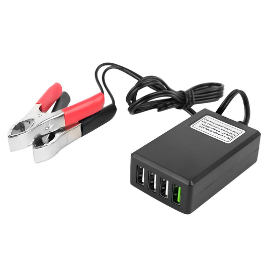 DC Converter with Battery Clip 12V 24V to 5V 8A 4-Port USB Power Adapter Charger, Automatically Identify 4 Ports Shunt Charging for iPhone iPad…