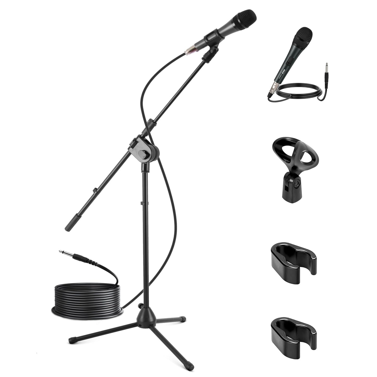 Pyle Dynamic Microphone and Tripod Stand-Height Adjustable from 2.6' to 5.1 Telescoping Boom Arm Mic Length 7.48'' Inch w/Acoustic Pop Filter-Includes