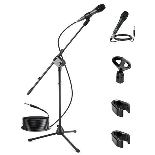 Pyle Dynamic Microphone and Tripod Stand-Height Adjustable from 2.6' to 5.1 Telescoping Boom Arm Mic Length 7.48'' Inch w/Acoustic Pop Filter-Includes