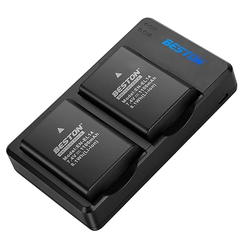 BESTON 2-Pack EN-EL14 / EN-EL14a Battery Packs and Rapid USB Charger Compatible with Nikon D3100 D3200 D3300 D3400 D3500 D5100 D5200 D5300 D5500 D5600