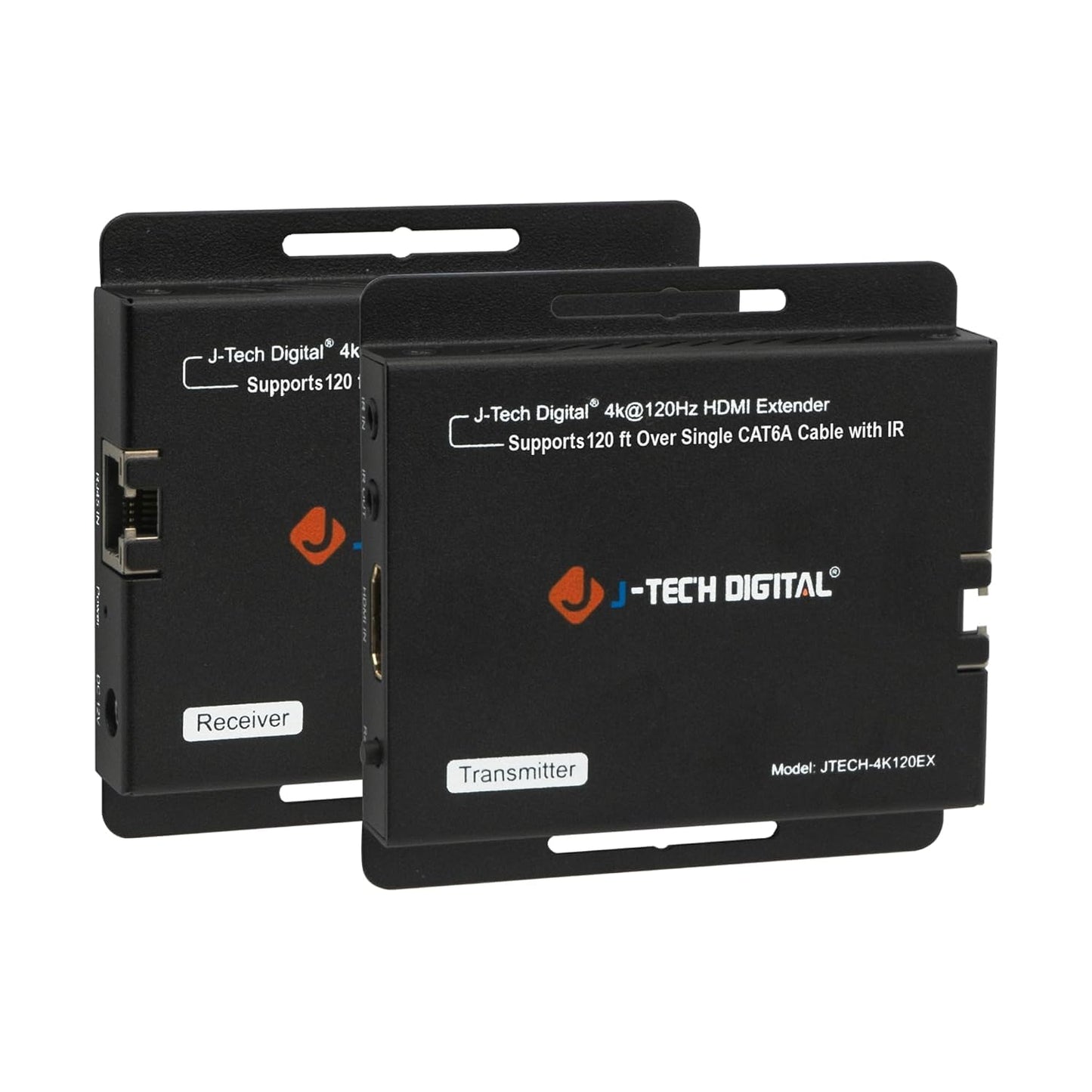 J-Tech Digital 4K 120Hz HDMI Ethernet Extender Over Single Cat6A/7 Ethernet Cable Up to 120ft., Supports Bi-Directional IR HDMI 2.0 HDCP 2.3 EDID