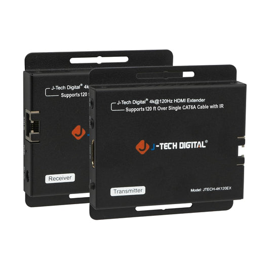 J-Tech Digital 4K 120Hz HDMI Ethernet Extender Over Single Cat6A/7 Ethernet Cable Up to 120ft., Supports Bi-Directional IR HDMI 2.0 HDCP 2.3 EDID
