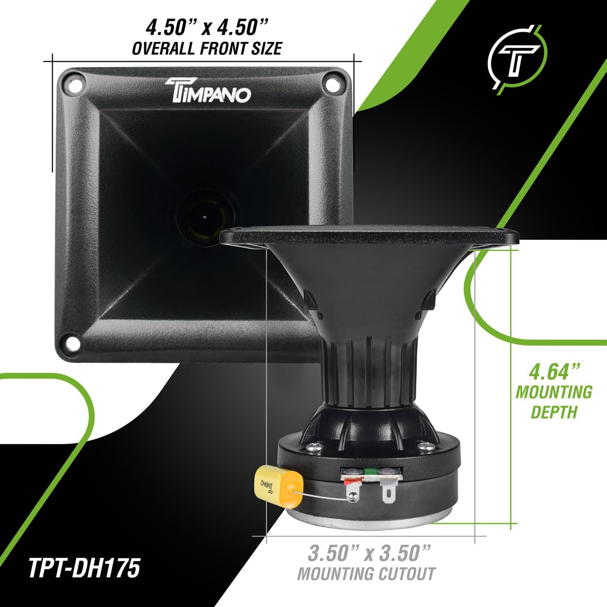 Timpano Horn Driver TPT-DH175 250 Watts 8 Ohm 1" Exit High Frequency Compression Driver with Black Horn (Single)