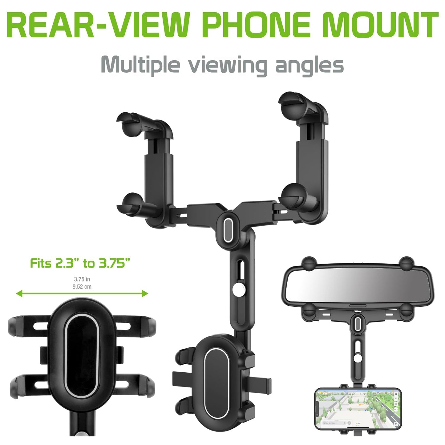 Cellet Car Rear-View Mirror Mount with 360-Degree Rotating Cradle and Adjustable Brackets Compatible with Apple iPhones, Samsung Galaxy Smartphones