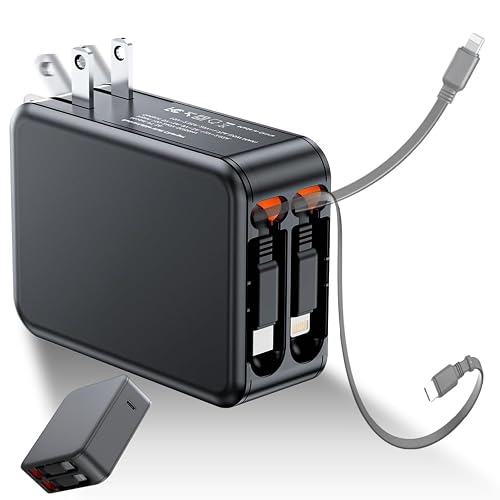 Retractable Wall Charger with Dual Cables,3 in 1 PD 62W USB C Fast Charging with Foldable Plug for iPhone 16/15/14/13/12/11 Series, Pad, LG, Samsung