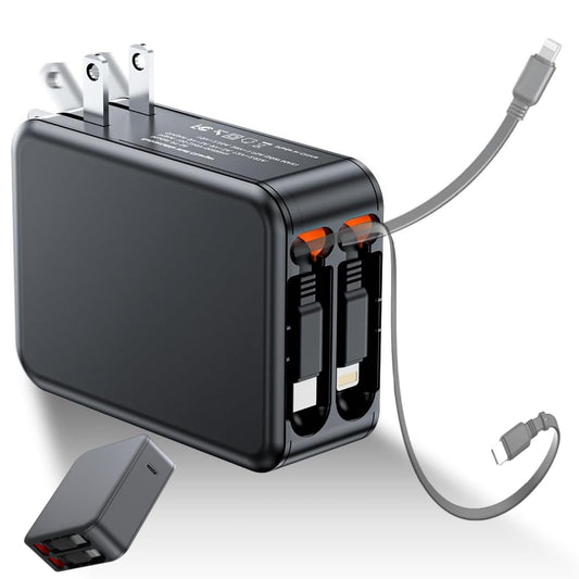 Retractable Wall Charger with Dual Cables,3 in 1 PD 62W USB C Fast Charging with Foldable Plug for iPhone 16/15/14/13/12/11 Series, Pad, LG, Samsung