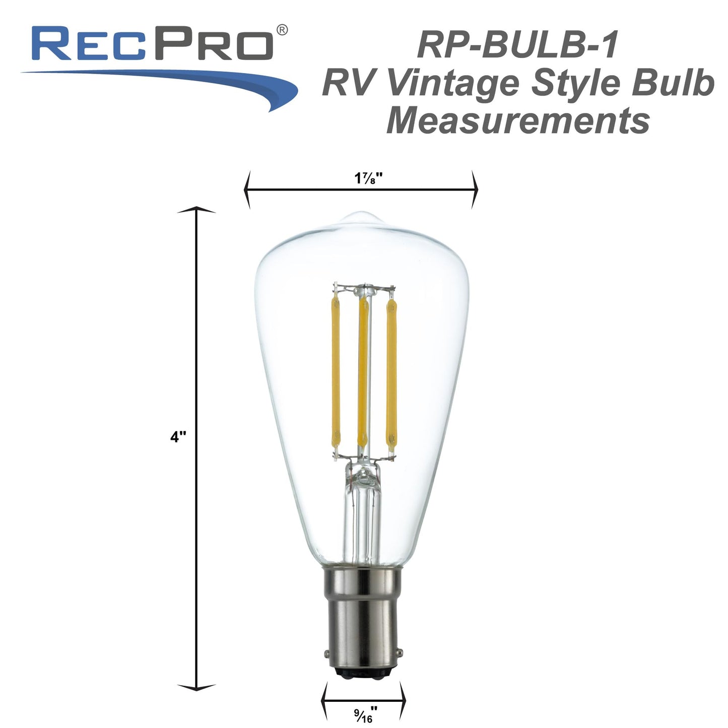 RecPro RV LED Replacement Edison Light Bulb | Dimmable Vintage Style | Neutral White 3500K | 3.5W | 600 Lm | 12V
