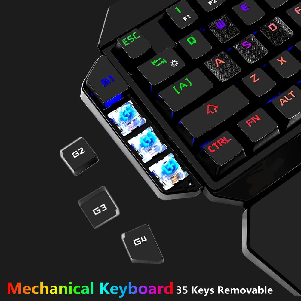 Cakce RGB One Handed Mechanical Gaming Keyboard,Colorful Backlit,Wrist Rest Support,Professional USB Wired Single Hand Mechanical Keyboard for Game