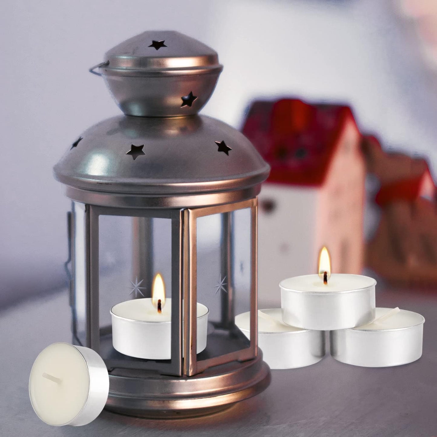 100 Pack Unscented Tealight Candles, 4 Hour Burn Time, Smokeless & Dripless White Tea Lights in Aluminum Cups, Standard Size Votive Candles