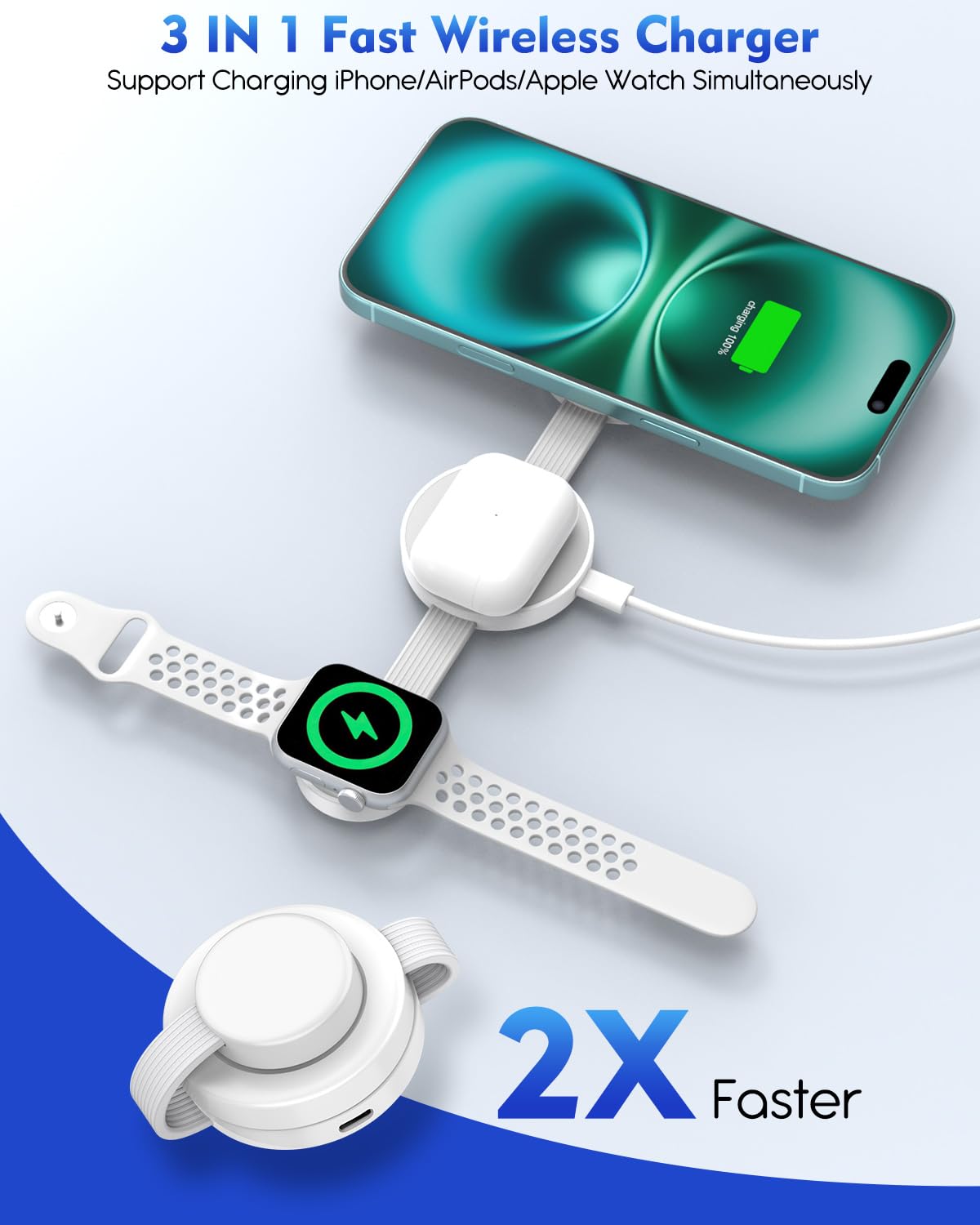 Magnetic Wireless Charging Station 3in1 Fast iPhone Charging Pad Foldable Travel MagSafe Charger Station Dock Apple Mag-Safe Charger for iPhone 17 Pro