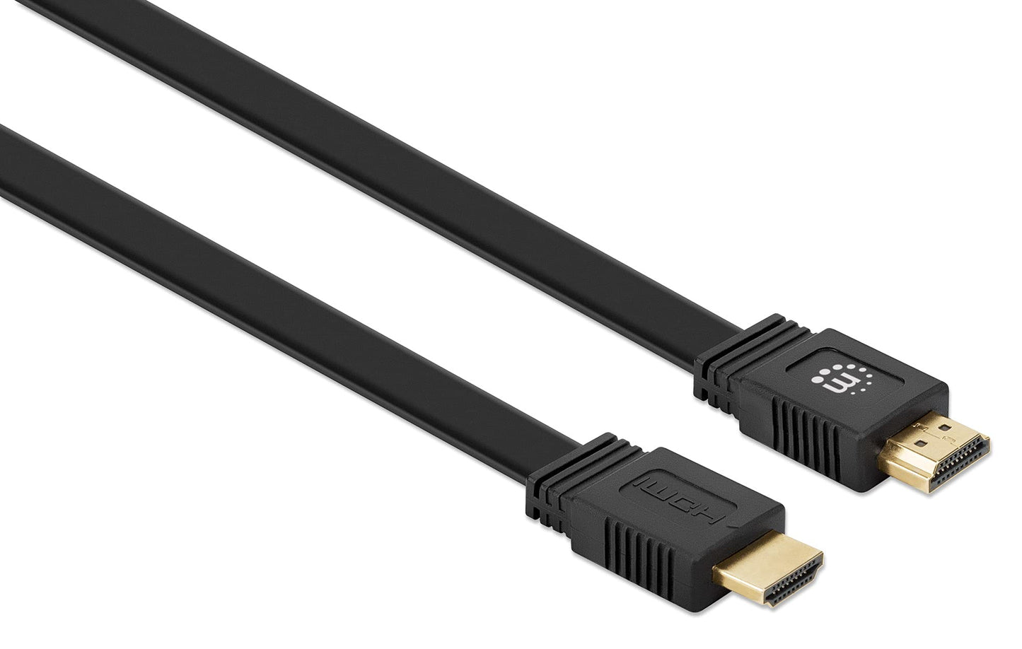 Manhattan HDMI Cable with Ethernet (Flat), 4K@60Hz (Premium High Speed), 0.5m, Male to Male, Black, Ultra HD 4k x 2k, Fully Shielded, Gold Plated