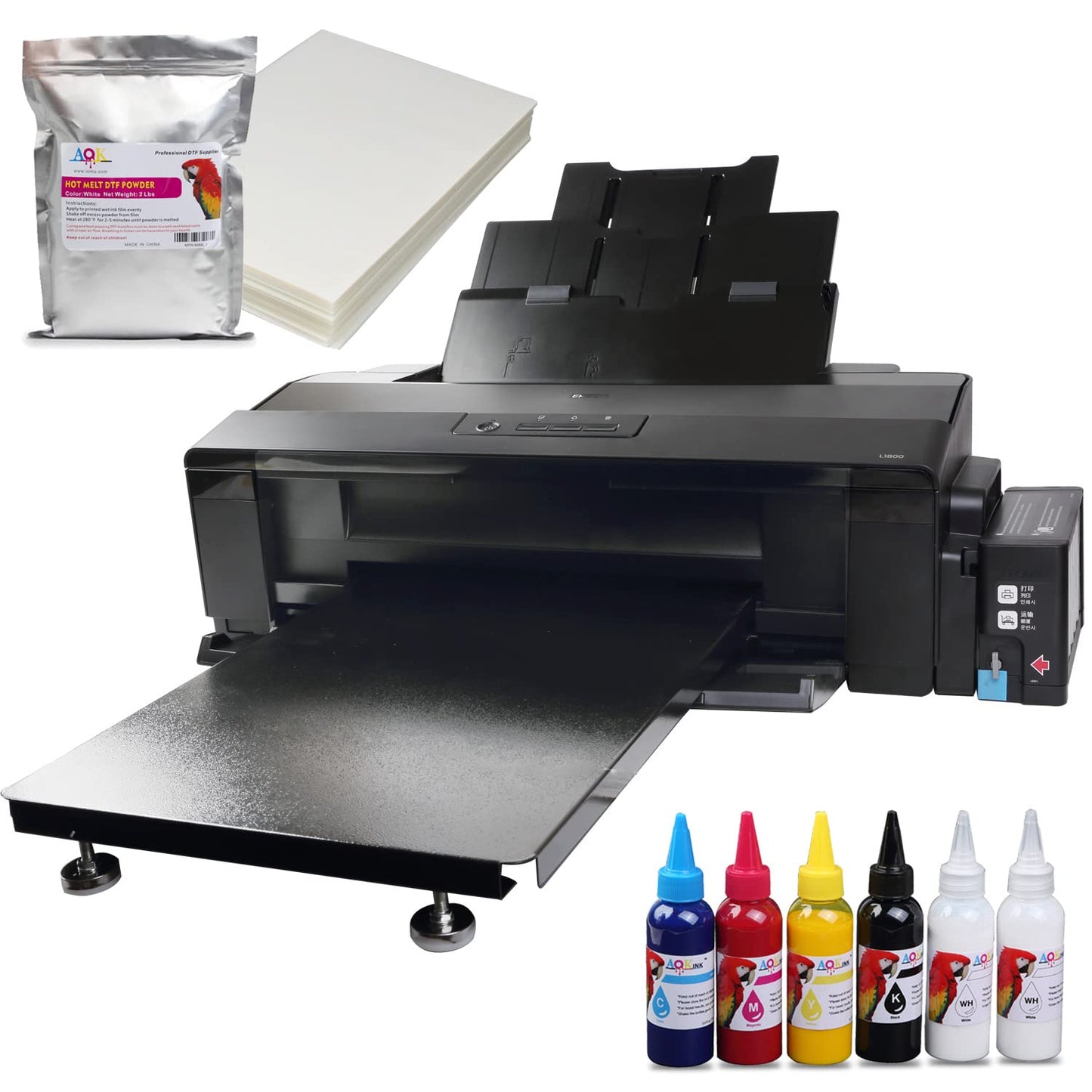 A3+ Printer Width 13inch DTF Printer Machine Direct Transfer Film L1800 Converted for DIY Print T-Shirts/Hoodie/BGS/Pillow etc. ?6X 100ml Ink+100pcs