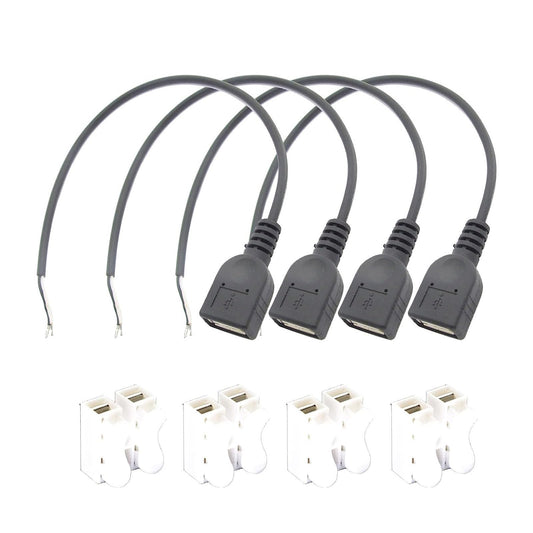 ELNONE Short Charging USB 2 Wire Pigtail Cable (4 Pack 12 Inch) 30cm 22AWG 3A Black USB Female 2 Wire Power Cable Pigtail Cord Connectors with Quick