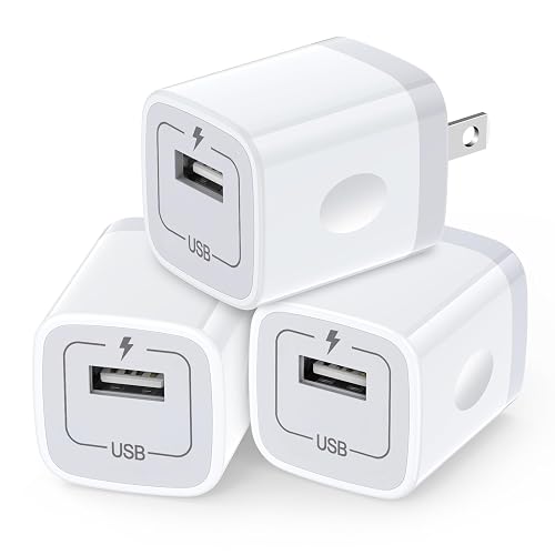 USB Plug Wall Adapter for iPhone,1A/5V Single Port Phone Wall Charger Block Charging Cube Box Brick 3 Pack for iPhone 17e/15 Pro