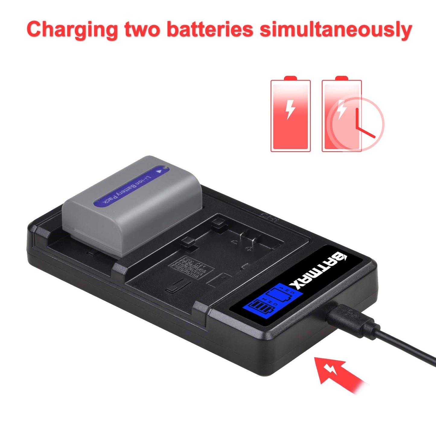 Batmax 2 Pack 1250mAh NP-FP50 Battery + USB LCD Dual Charger for Sony NP-FP30 NP-FP60 NP-FP70 NP-FP71 Battery and Sony DCR-DVD103 DVD105 DVD202E