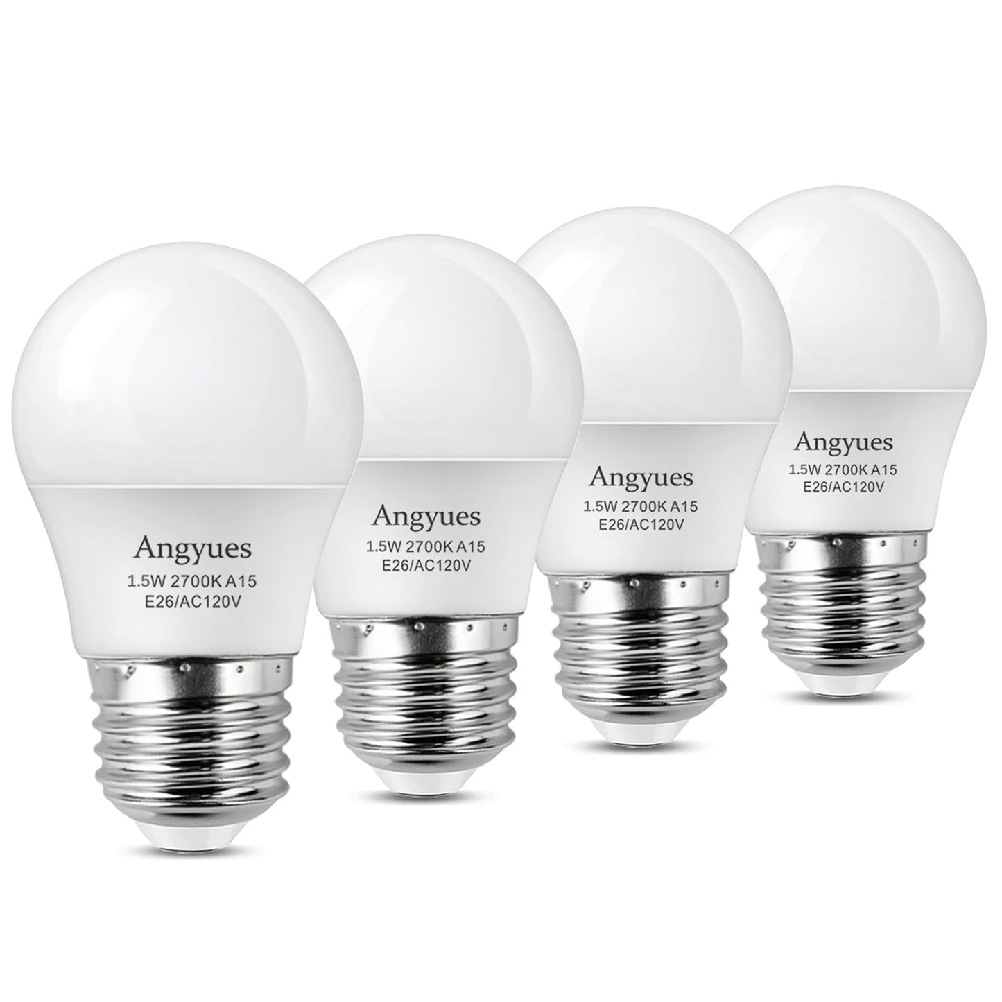 Angyues Low wattage Light Bulbs 1.5W LED Bulb Equivalent 15W20W Light Bulbs, 120v A15 Warm White 2700K Energy Saving Home Light Bulb E26 Base Ceiling