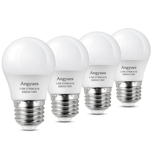 Angyues Low wattage Light Bulbs 1.5W LED Bulb Equivalent 15W20W Light Bulbs, 120v A15 Warm White 2700K Energy Saving Home Light Bulb E26 Base Ceiling