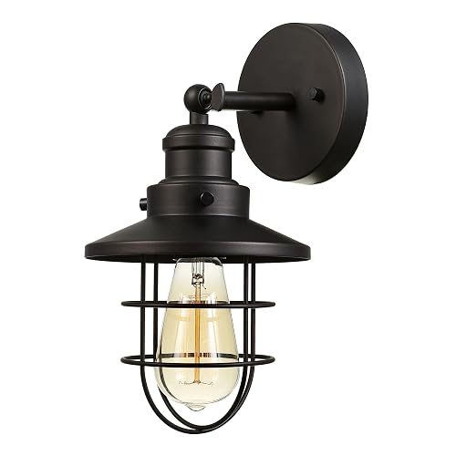 GLOBE Electric 59123 1-Light Wall Sconce, Dark Bronze, Removable Cage Shade, Wall Lighting, Wall Lamp Dimmable, Wall Lights for Bedroom, Kitchen