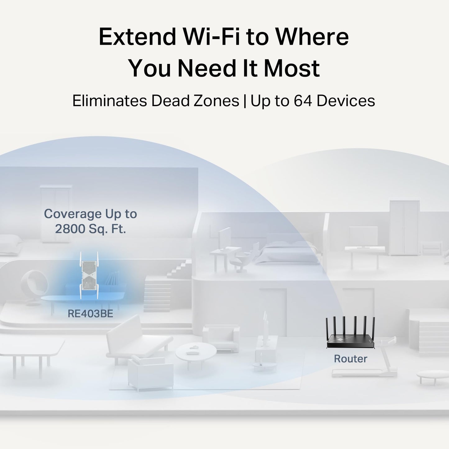TP-Link BE6300 Wi-Fi 7 Range Extender RE403BE w/ 2.5G Port | 6.3 Gbps Dual-Band Wireless Repeater | Internet Signal Booster for Home | Up to 2800